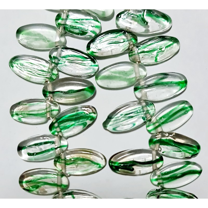 5x Glass Beads - Leaf - 25x12x5mm - Clear & Green