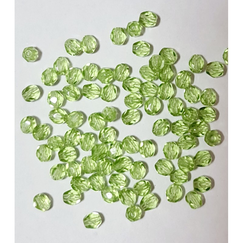 20x 4mm Czech Fire-polished Faceted Round Beads - Lime Green