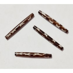 Carved Tubes- 28x5mm - Dyed Brown With White