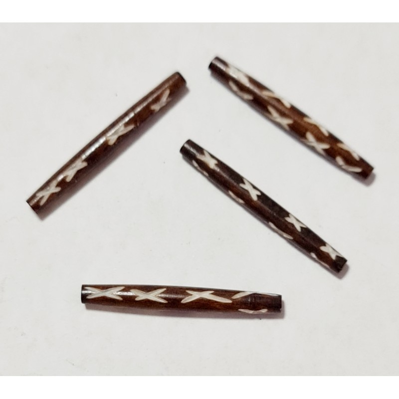 Carved Tubes- 28x5mm - Dyed Brown With White