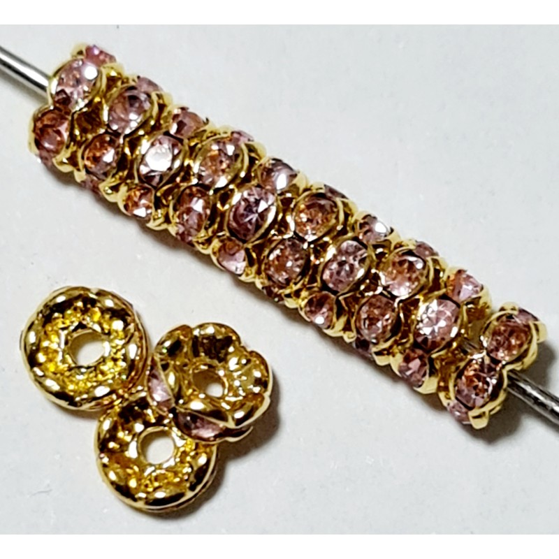 5x Rhinestone Rondelles - 6x3mm - Gold