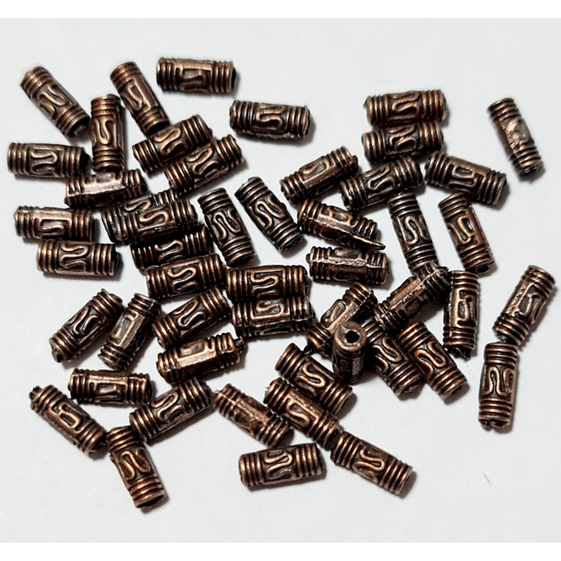 Tibetan Style Red Copper Beads - Tubes 8x2mm - pkt of 10