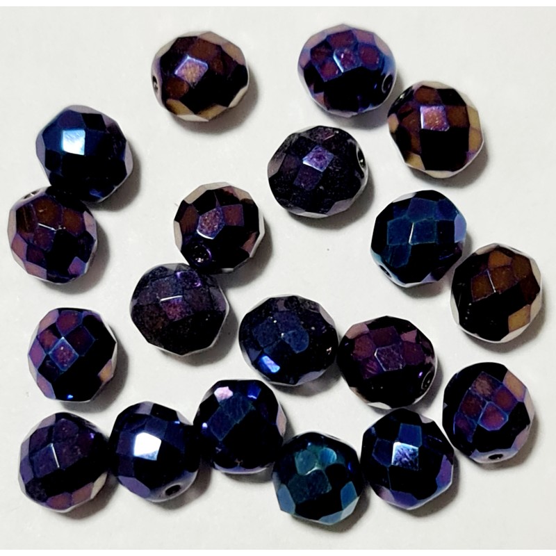 5x 10mm Czech Fire-polished Faceted Round Beads - Iris Blue